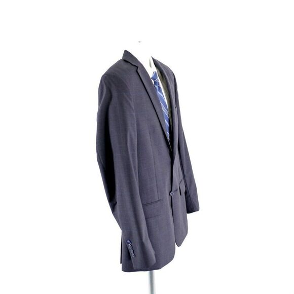 Joseph‎ Jos A Bank Wool Blue Gray Plaid Windowpane 2 Button Suit Jacket 38R - Picture 8 of 15